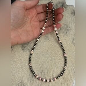 Native American Sterling Silver Pink Conch Navajo Pearl choker Necklace 16-18”